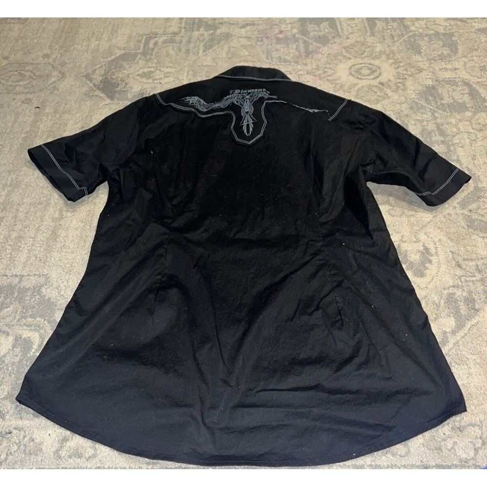 7 Diamonds Womens Sz Large Shirt Short Sleeve Button-Front Black